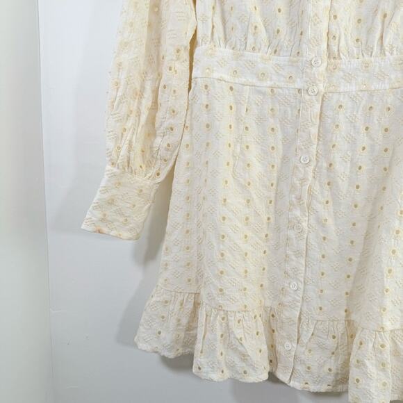 Karlie Ivory Embroidered Eyelet Balloon Sleeve Shirt Mini Dress Small - Picture 5 of 15
